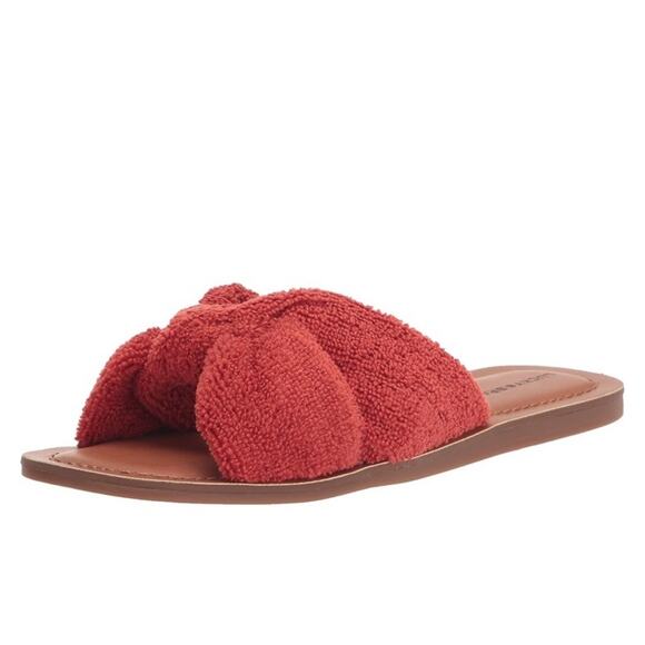 New Lucky Brand Women's Brittani Terrycloth Slide Sandal Flat - 7.5 Red - Picture 1 of 5